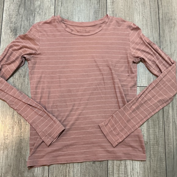 Vince Tops - Vince Pink 100% Cotton Long Sleeve Striped Crew Neck Top XS